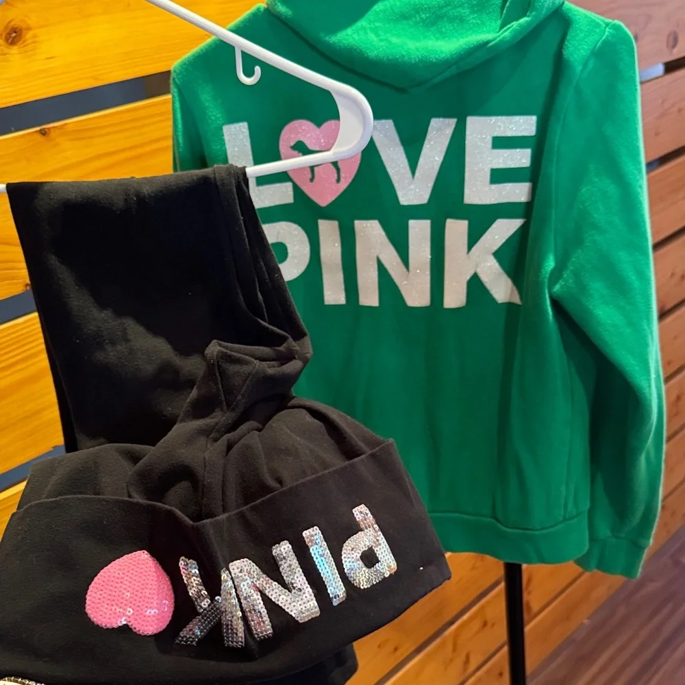 PINK Green Hoodie and Black Pants Set - Picture 2 of 4
